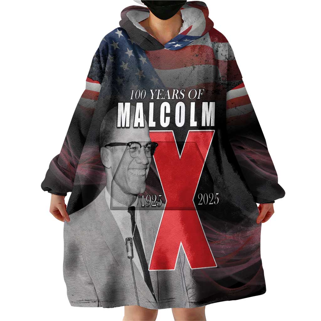 African American El Hajj Malik El Shabazz Wearable Blanket Hoodie 100 Years of Malcolm X