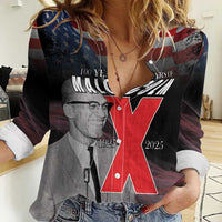 African American El Hajj Malik El Shabazz Women Casual Shirt 100 Years of Malcolm X