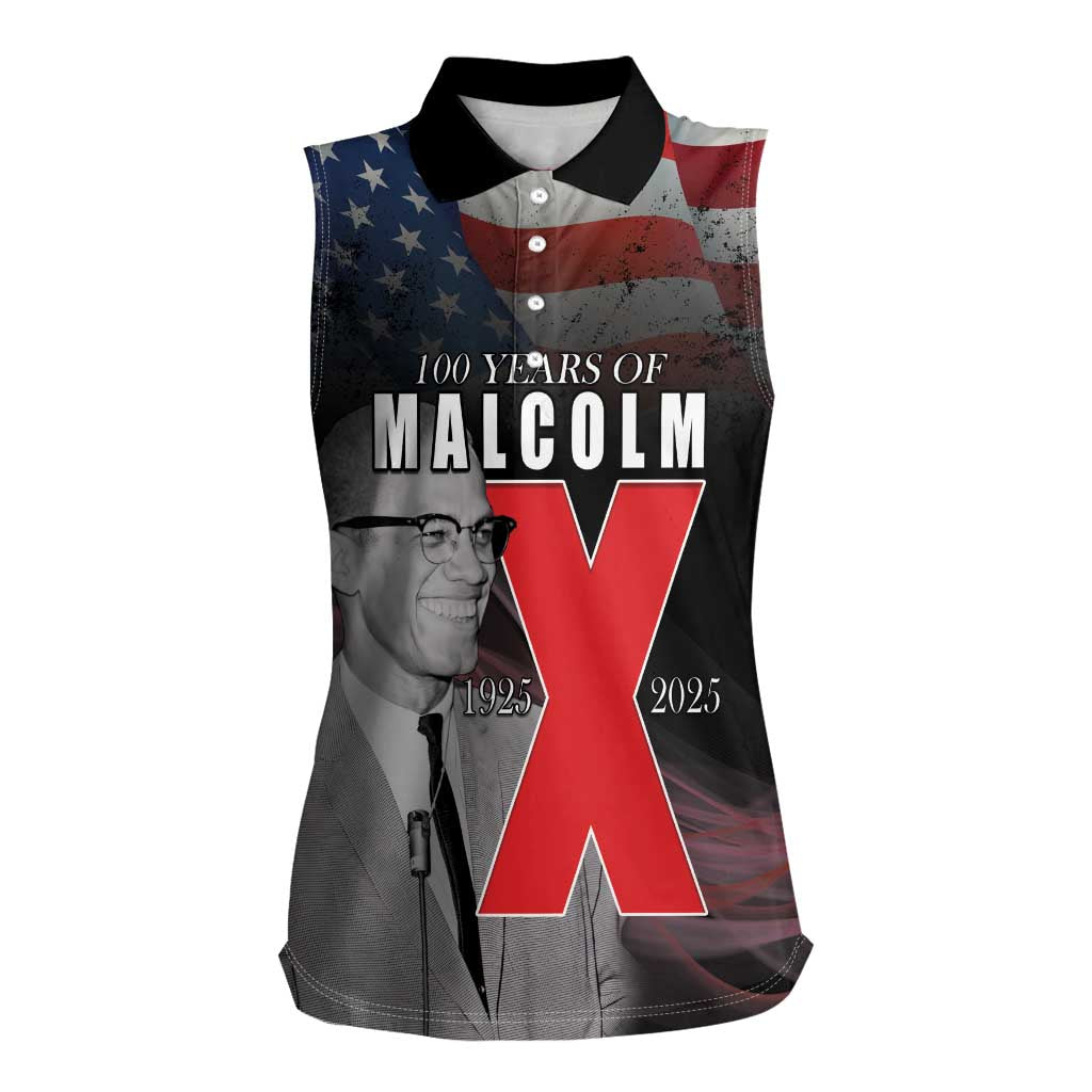African American El Hajj Malik El Shabazz Women Sleeveless Polo Shirt 100 Years of Malcolm X