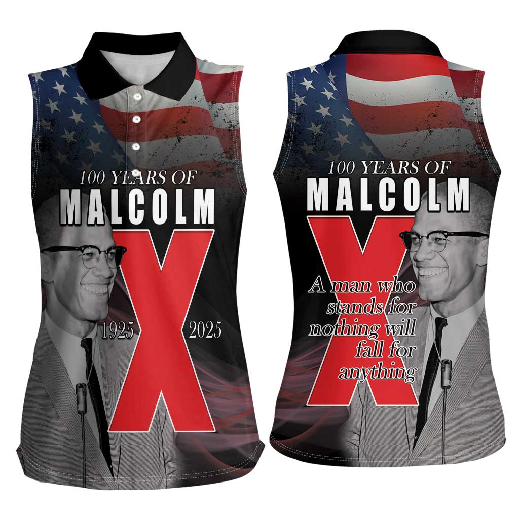 African American El Hajj Malik El Shabazz Women Sleeveless Polo Shirt 100 Years of Malcolm X