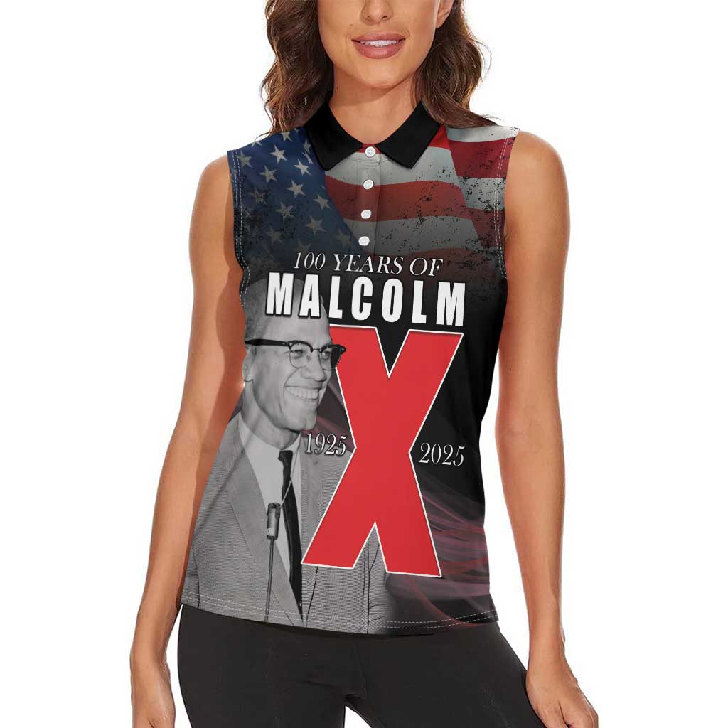 African American El Hajj Malik El Shabazz Women Sleeveless Polo Shirt 100 Years of Malcolm X