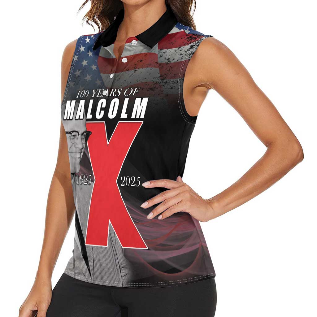 African American El Hajj Malik El Shabazz Women Sleeveless Polo Shirt 100 Years of Malcolm X