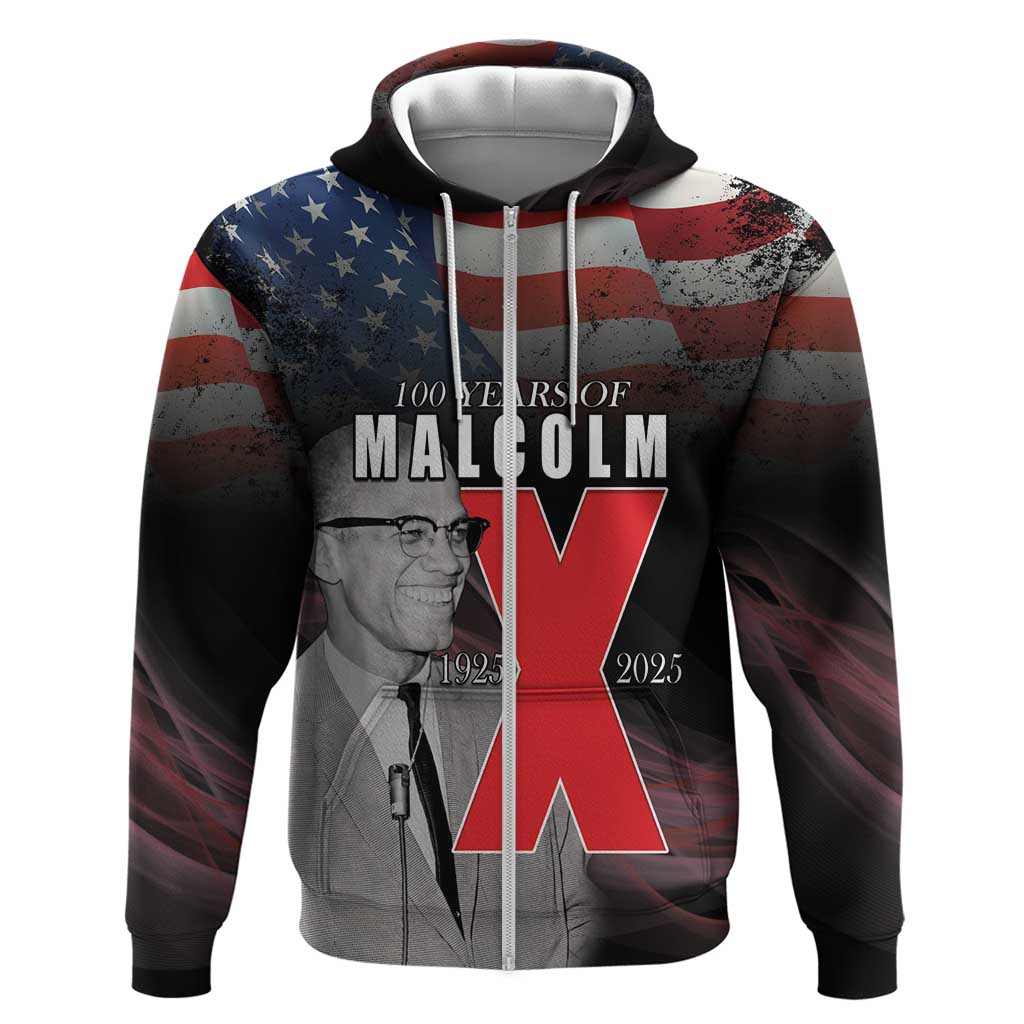 African American El Hajj Malik El Shabazz Zip Hoodie 100 Years of Malcolm X