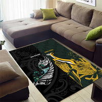New Zealand and South Africa Rugby Area Rug Silver Fern With Springboks