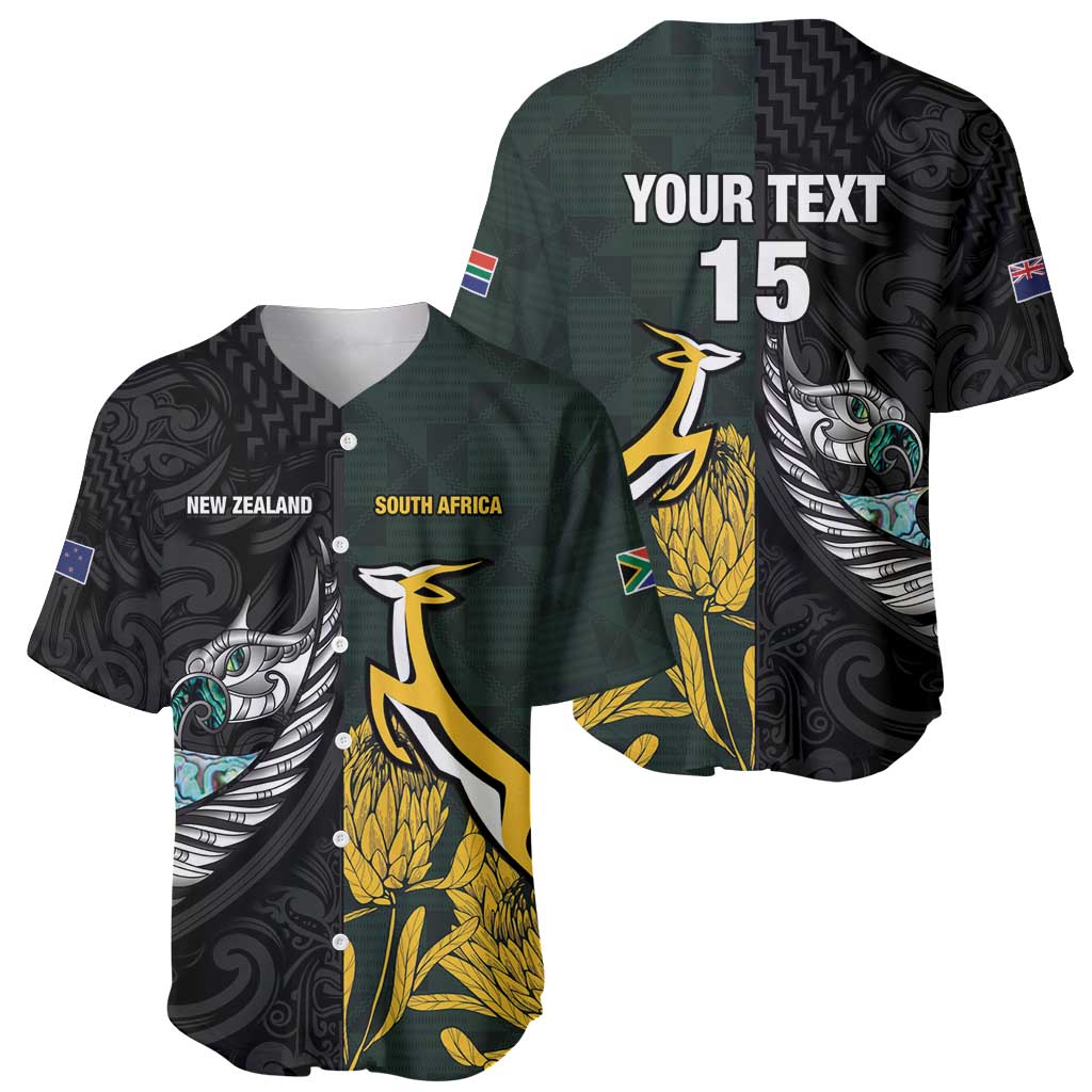 New Zealand and South Africa Rugby Custom Baseball Jersey Silver Fern With Springboks
