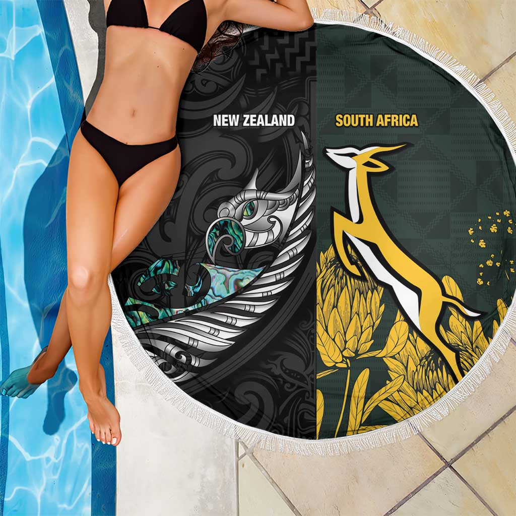 New Zealand and South Africa Rugby Beach Blanket Silver Fern With Springboks