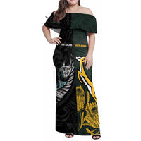 New Zealand and South Africa Rugby Custom Family Matching Off Shoulder Maxi Dress and Hawaiian Shirt Silver Fern With Springboks