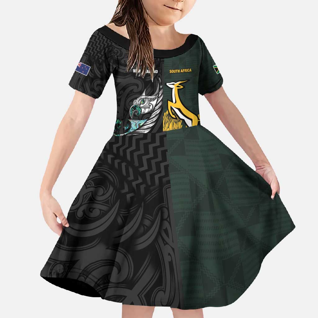New Zealand and South Africa Rugby Custom Family Matching Summer Maxi Dress and Hawaiian Shirt Silver Fern With Springboks