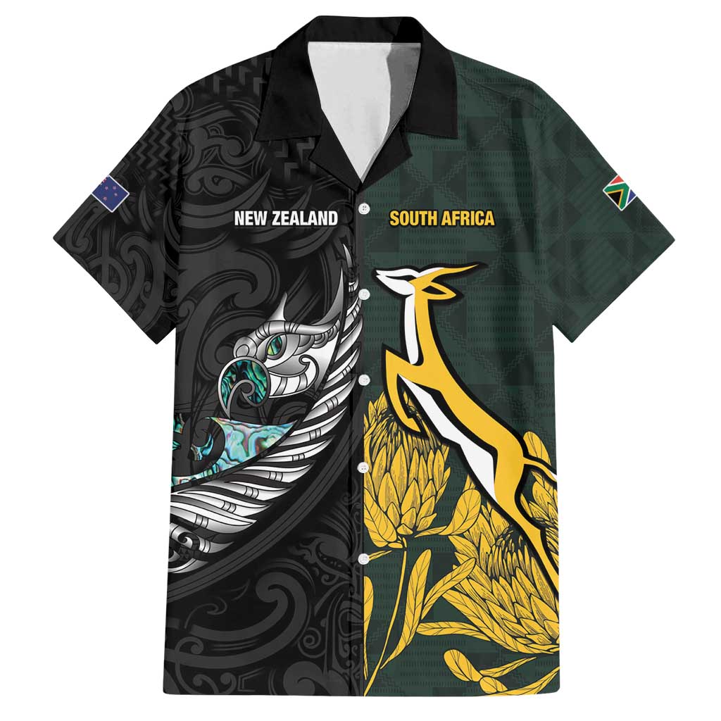 New Zealand and South Africa Rugby Custom Family Matching Summer Maxi Dress and Hawaiian Shirt Silver Fern With Springboks
