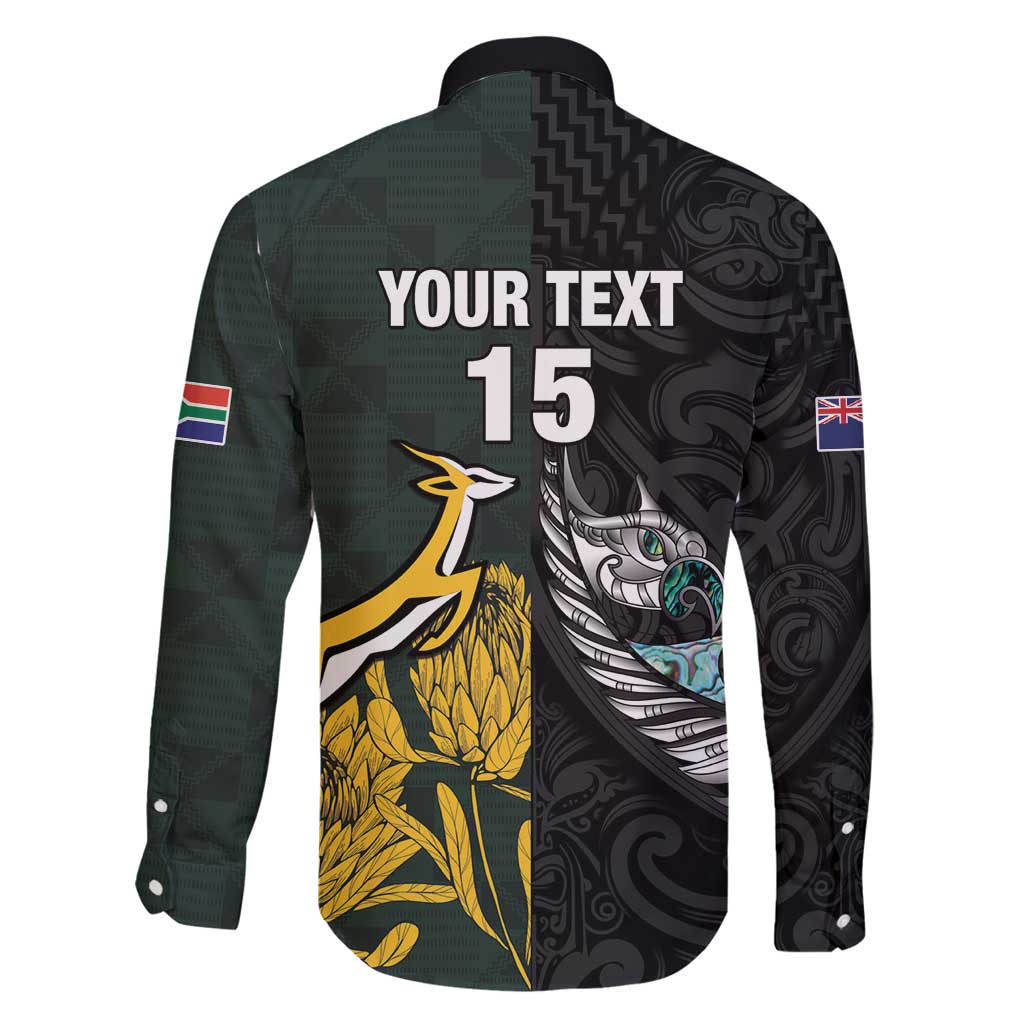 New Zealand and South Africa Rugby Custom Family Matching Tank Maxi Dress and Hawaiian Shirt Silver Fern With Springboks