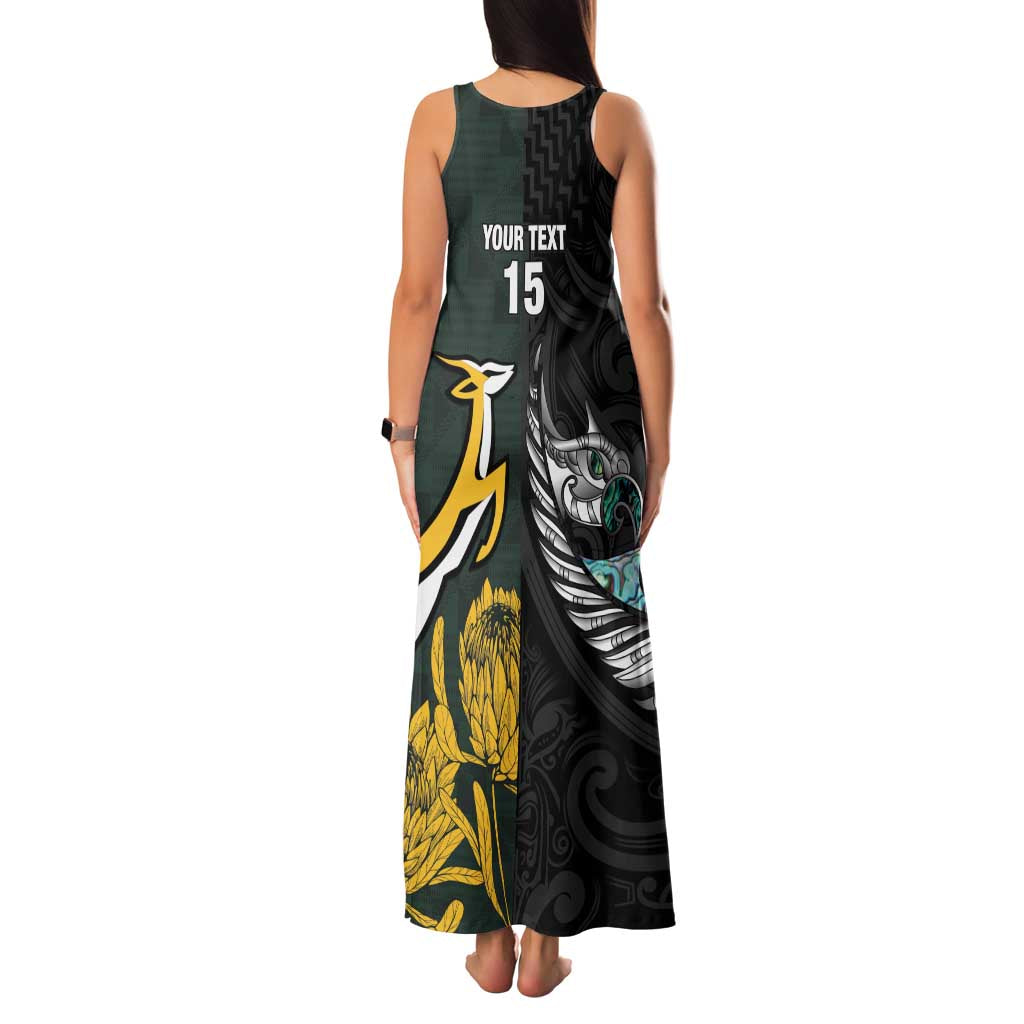 New Zealand and South Africa Rugby Custom Family Matching Tank Maxi Dress and Hawaiian Shirt Silver Fern With Springboks