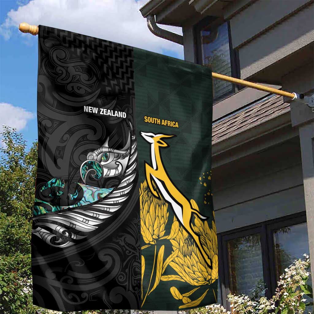 New Zealand and South Africa Rugby Garden Flag Silver Fern With Springboks