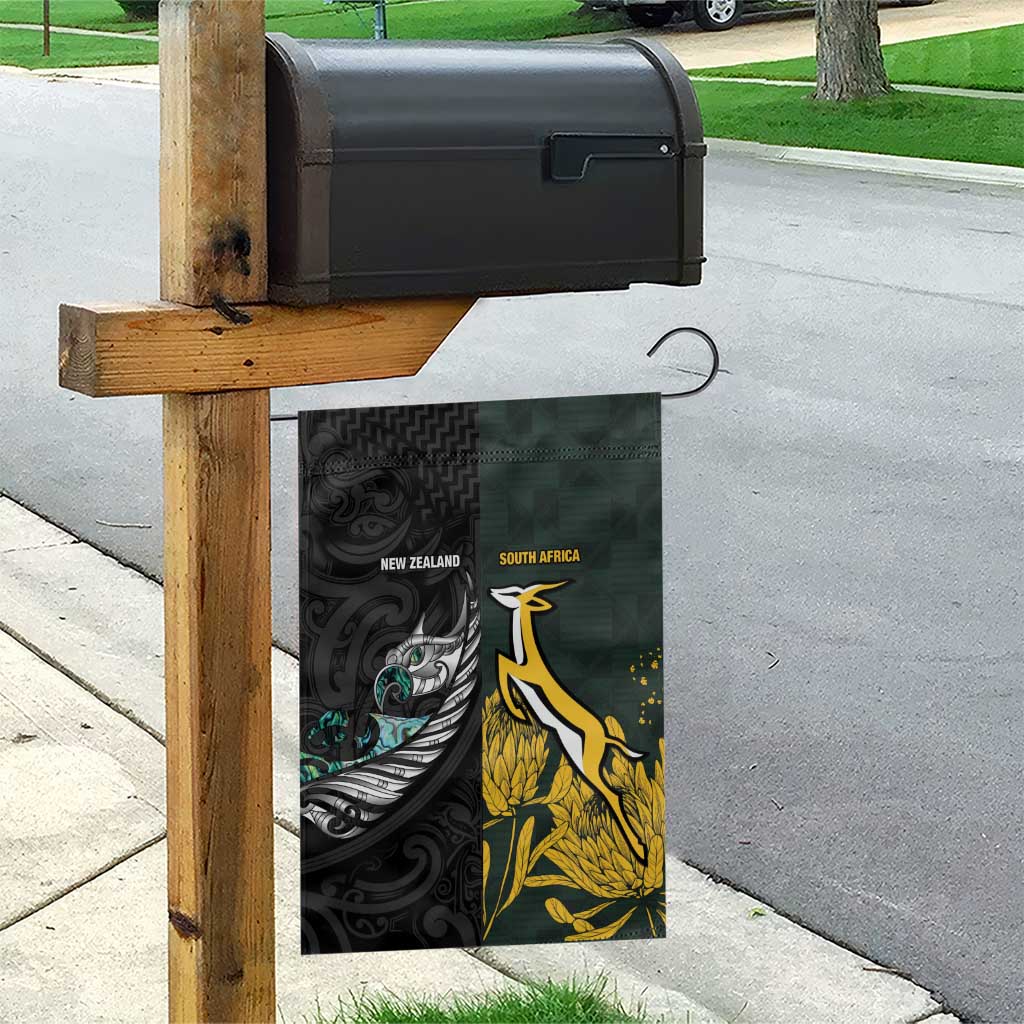 New Zealand and South Africa Rugby Garden Flag Silver Fern With Springboks