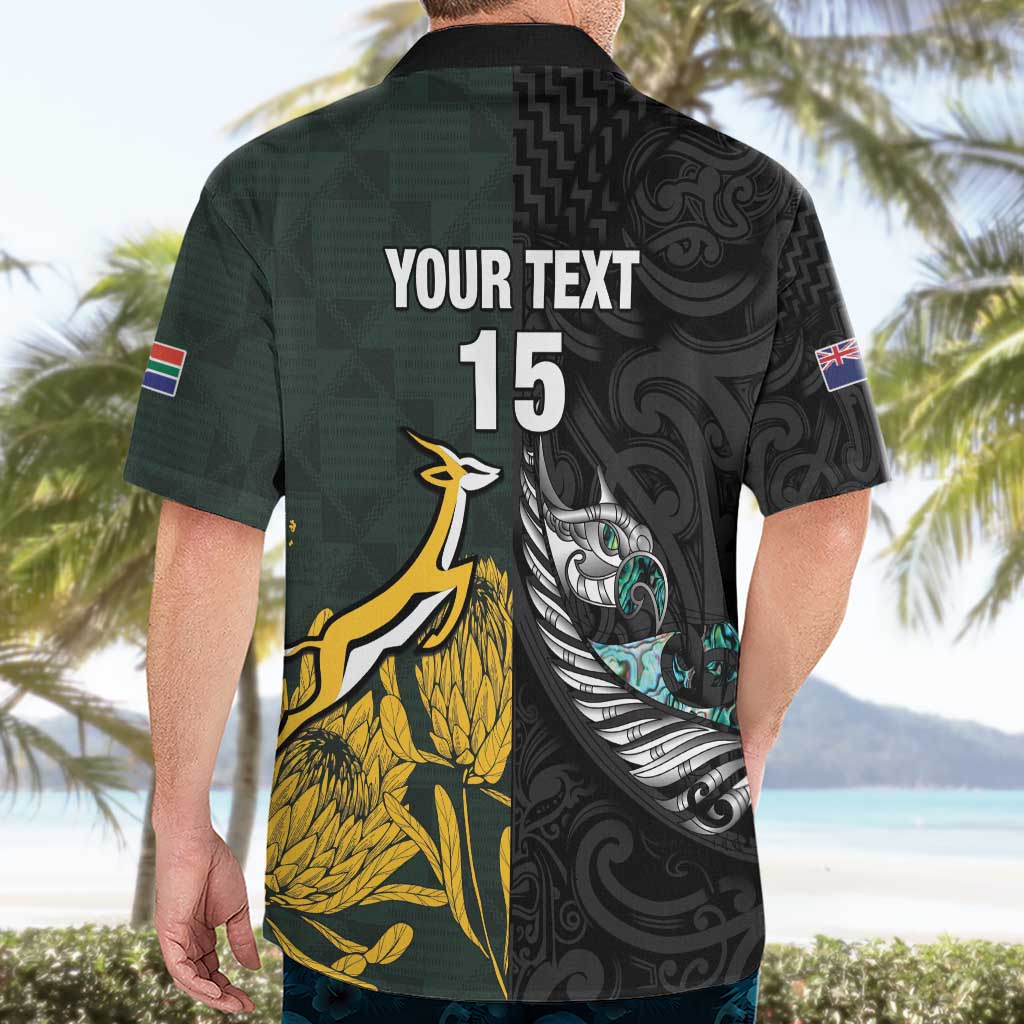 New Zealand and South Africa Rugby Custom Hawaiian Shirt Silver Fern With Springboks