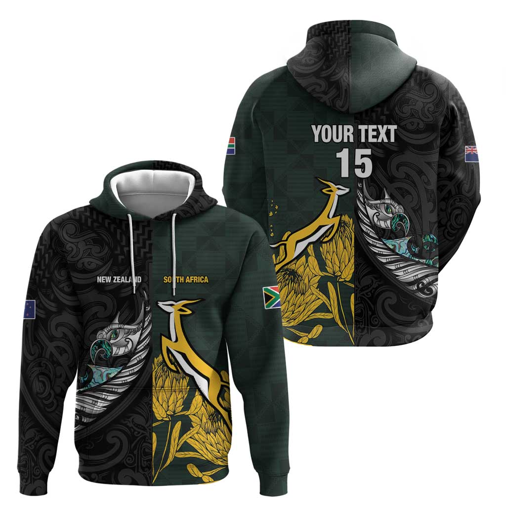 New Zealand and South Africa Rugby Custom Hoodie Silver Fern With Springboks