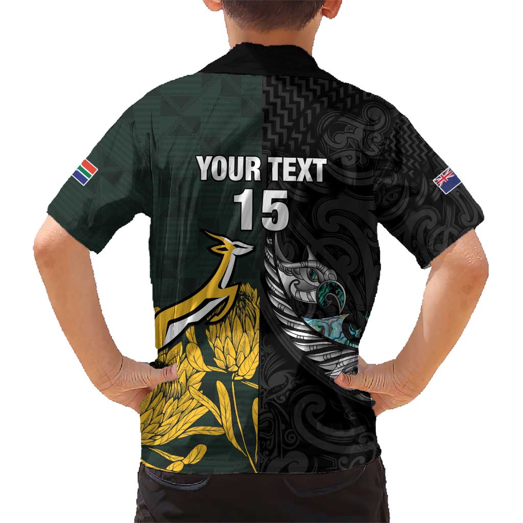 New Zealand and South Africa Rugby Custom Kid Hawaiian Shirt Silver Fern With Springboks
