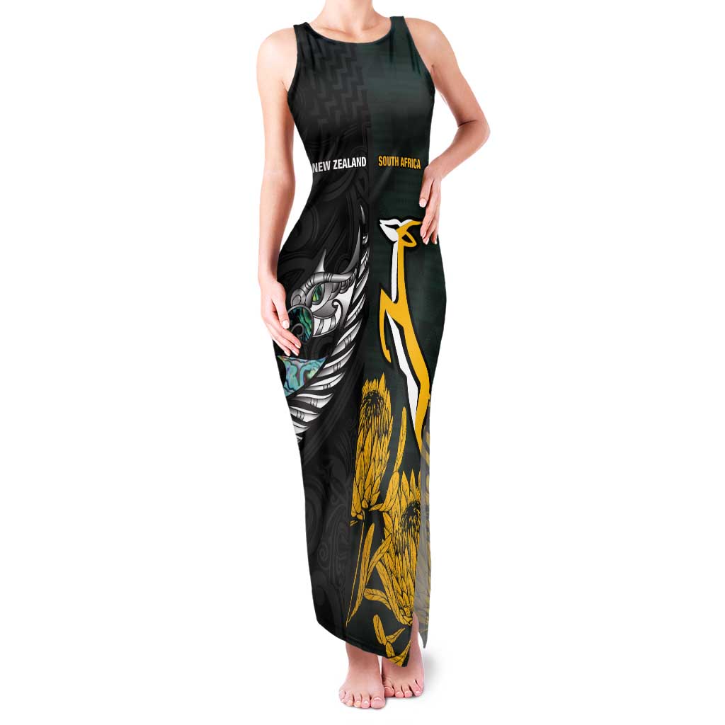 New Zealand and South Africa Rugby Custom Tank Maxi Dress Silver Fern With Springboks