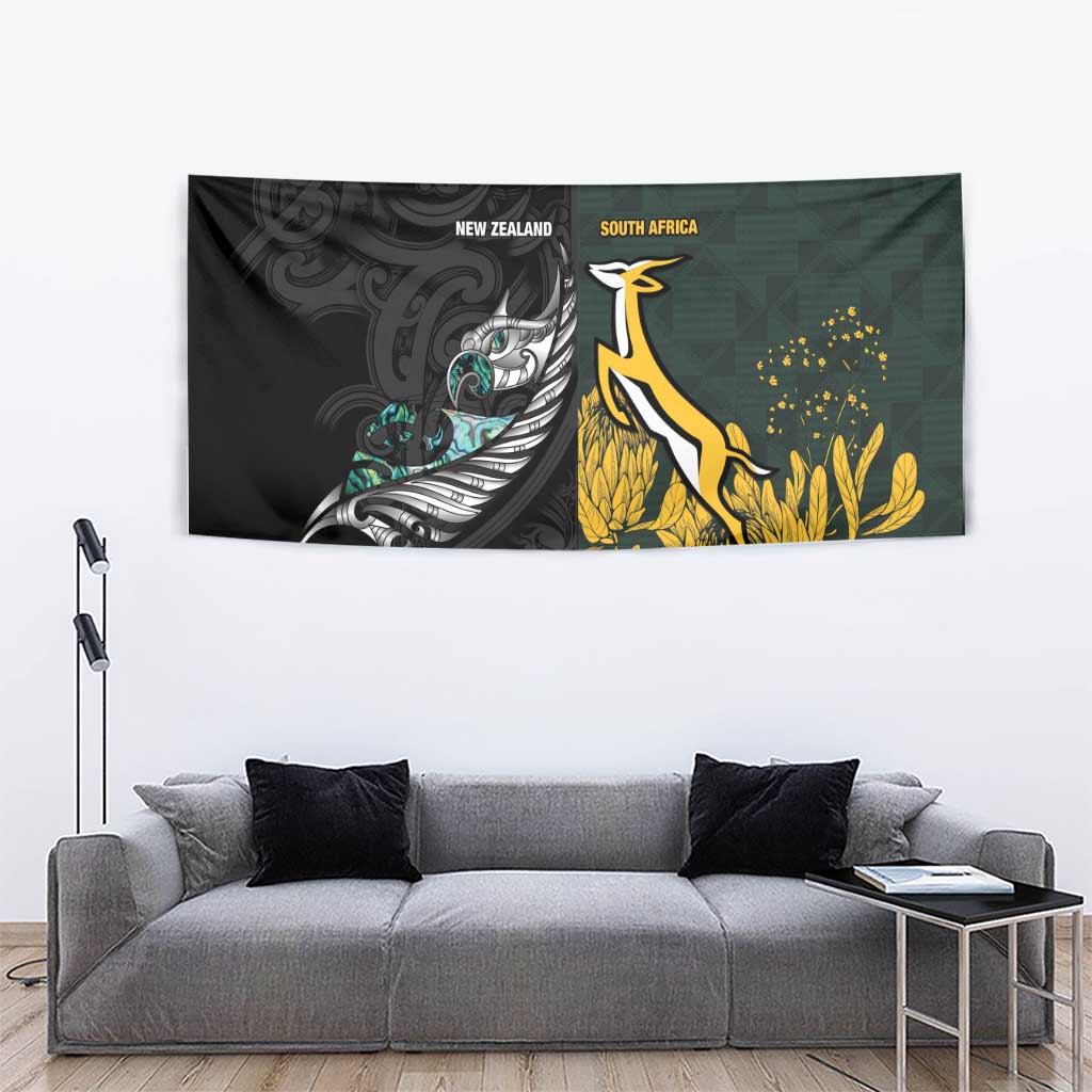 New Zealand and South Africa Rugby Tapestry Silver Fern With Springboks