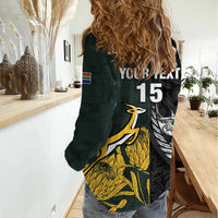 New Zealand and South Africa Rugby Custom Women Casual Shirt Silver Fern With Springboks