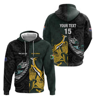 New Zealand and South Africa Rugby Custom Zip Hoodie Silver Fern With Springboks