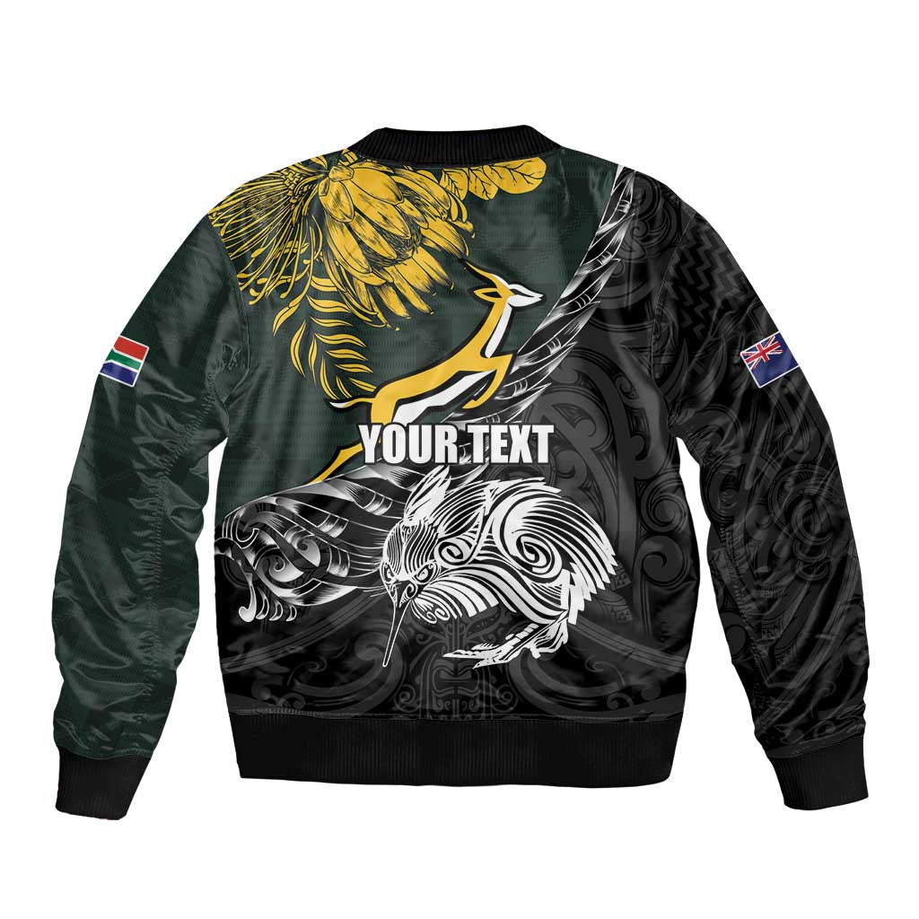 New Zealand and South Africa Rugby Personalised Bomber Jacket Maori Kiwi With Springboks