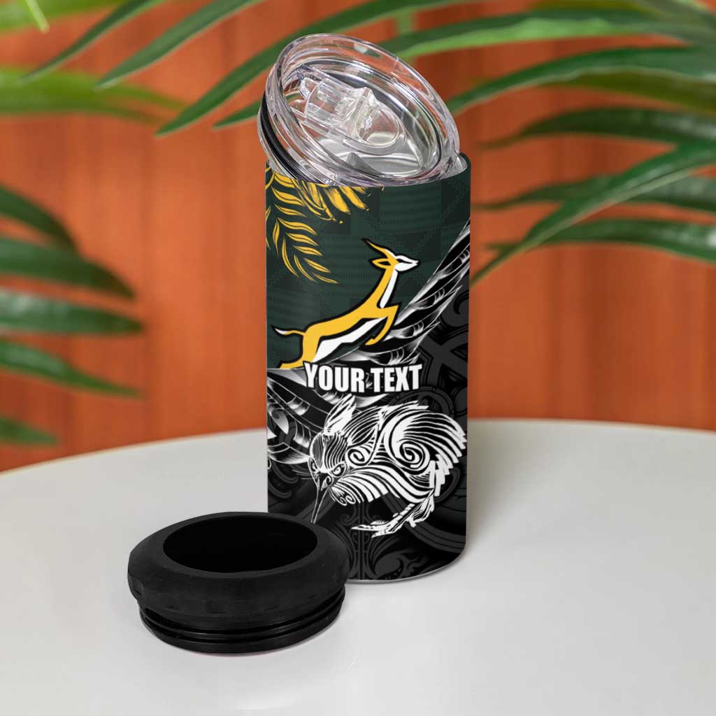 New Zealand and South Africa Rugby Personalised 4 in 1 Can Cooler Tumbler Maori Kiwi With Springboks