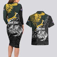 New Zealand and South Africa Rugby Personalised Couples Matching Long Sleeve Bodycon Dress and Hawaiian Shirt Maori Kiwi With Springboks