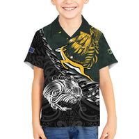 New Zealand and South Africa Rugby Personalised Family Matching Off Shoulder Maxi Dress and Hawaiian Shirt Maori Kiwi With Springboks