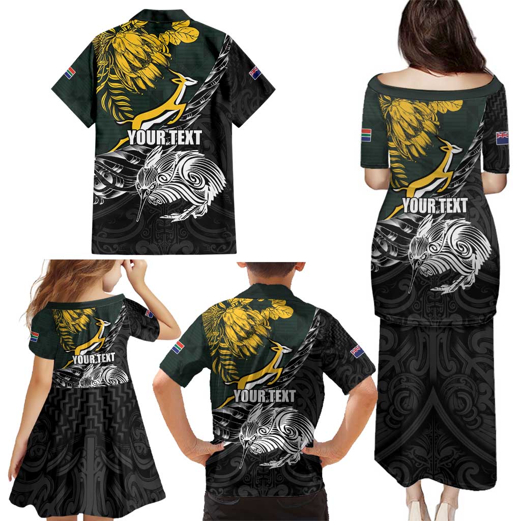 New Zealand and South Africa Rugby Personalised Family Matching Puletasi and Hawaiian Shirt Maori Kiwi With Springboks