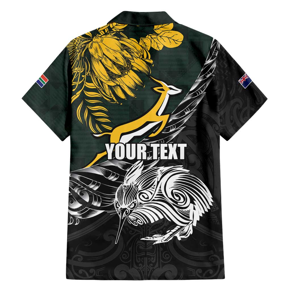 New Zealand and South Africa Rugby Personalised Family Matching Puletasi and Hawaiian Shirt Maori Kiwi With Springboks
