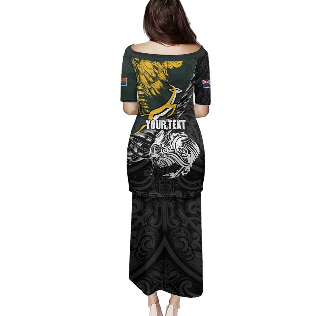 New Zealand and South Africa Rugby Personalised Family Matching Puletasi and Hawaiian Shirt Maori Kiwi With Springboks