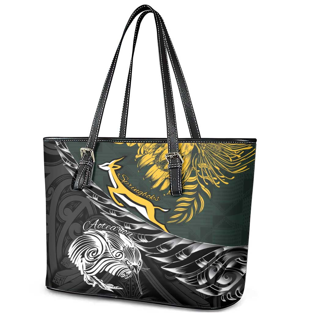 New Zealand and South Africa Rugby Leather Tote Bag Maori Kiwi With Springboks