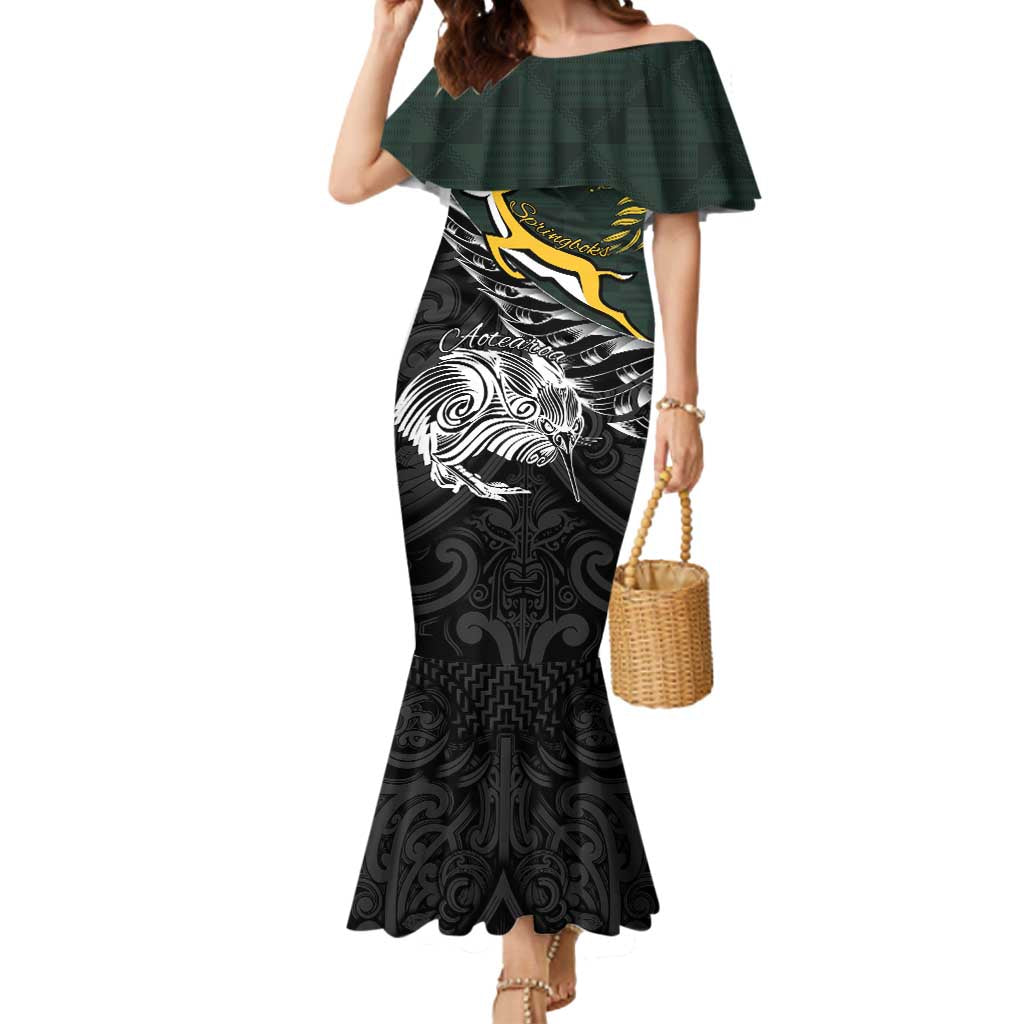 New Zealand and South Africa Rugby Personalised Mermaid Dress Maori Kiwi With Springboks