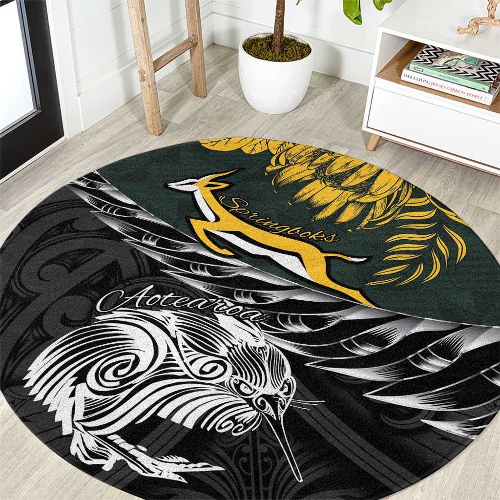 New Zealand and South Africa Rugby Round Carpet Maori Kiwi With Springboks