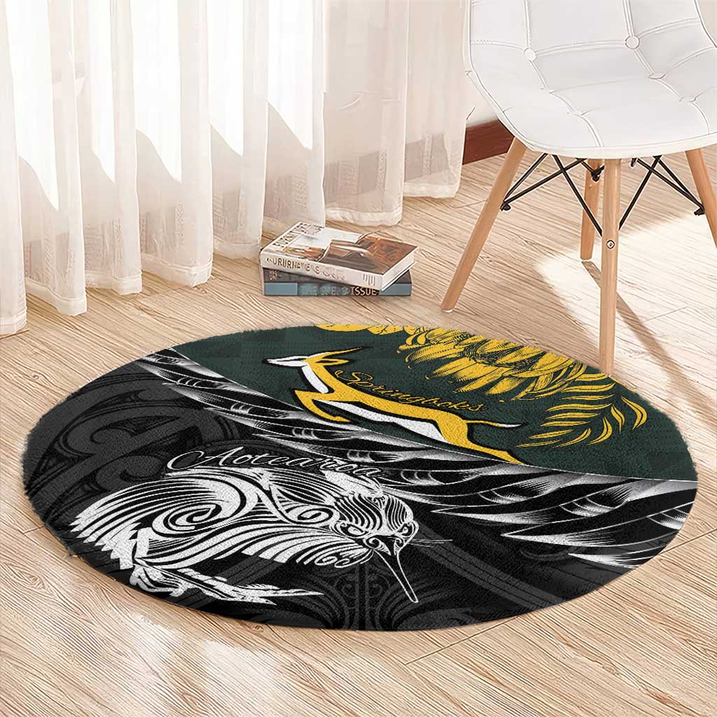 New Zealand and South Africa Rugby Round Carpet Maori Kiwi With Springboks