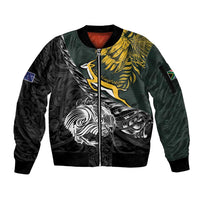 New Zealand and South Africa Rugby Personalised Sleeve Zip Bomber Jacket Maori Kiwi With Springboks