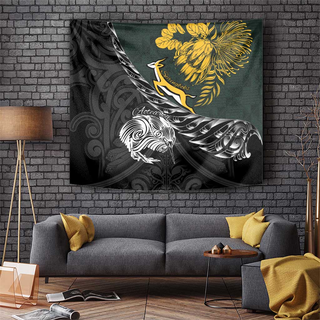 New Zealand and South Africa Rugby Tapestry Maori Kiwi With Springboks