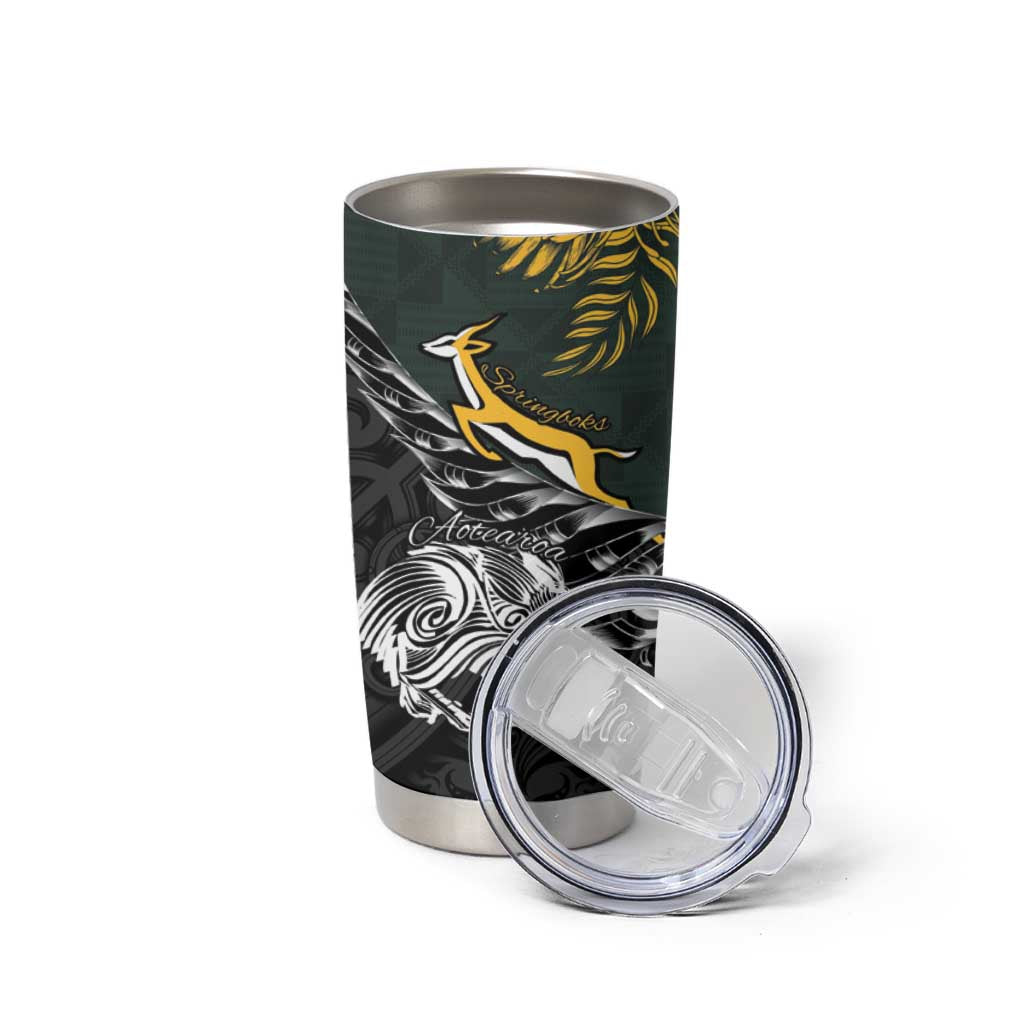 New Zealand and South Africa Rugby Personalised Tumbler Cup Maori Kiwi With Springboks