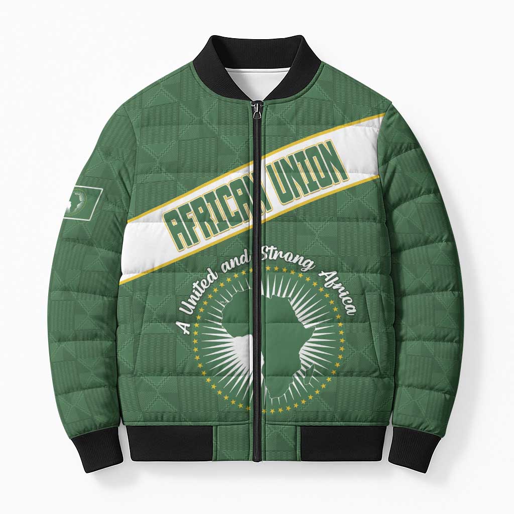 Personalized African Union Day Bomber Puffer Jacket Emblem With Kente Pattern - Wonder Print Shop