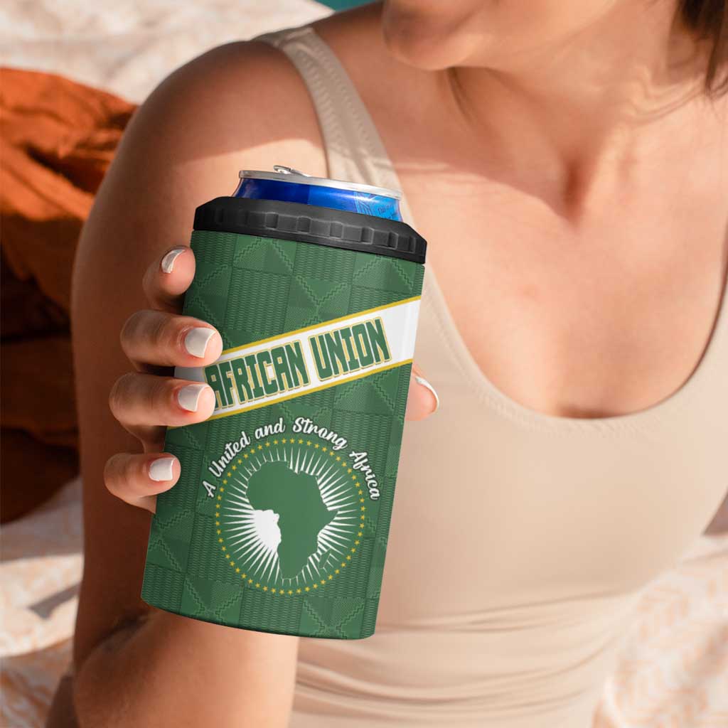 Personalized African Union Day 4 in 1 Can Cooler Tumbler Emblem With Kente Pattern - Wonder Print Shop