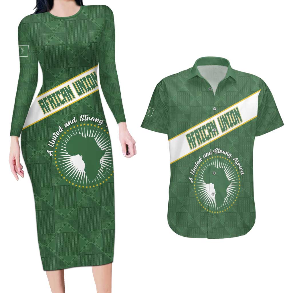 Personalized African Union Day Couples Matching Long Sleeve Bodycon Dress and Hawaiian Shirt Emblem With Kente Pattern - Wonder Print Shop