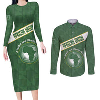 Personalized African Union Day Couples Matching Long Sleeve Bodycon Dress and Long Sleeve Button Shirt Emblem With Kente Pattern - Wonder Print Shop