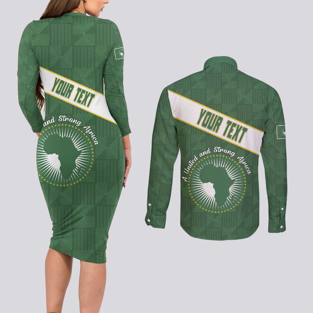 Personalized African Union Day Couples Matching Long Sleeve Bodycon Dress and Long Sleeve Button Shirt Emblem With Kente Pattern - Wonder Print Shop