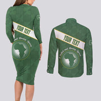 Personalized African Union Day Couples Matching Long Sleeve Bodycon Dress and Long Sleeve Button Shirt Emblem With Kente Pattern - Wonder Print Shop