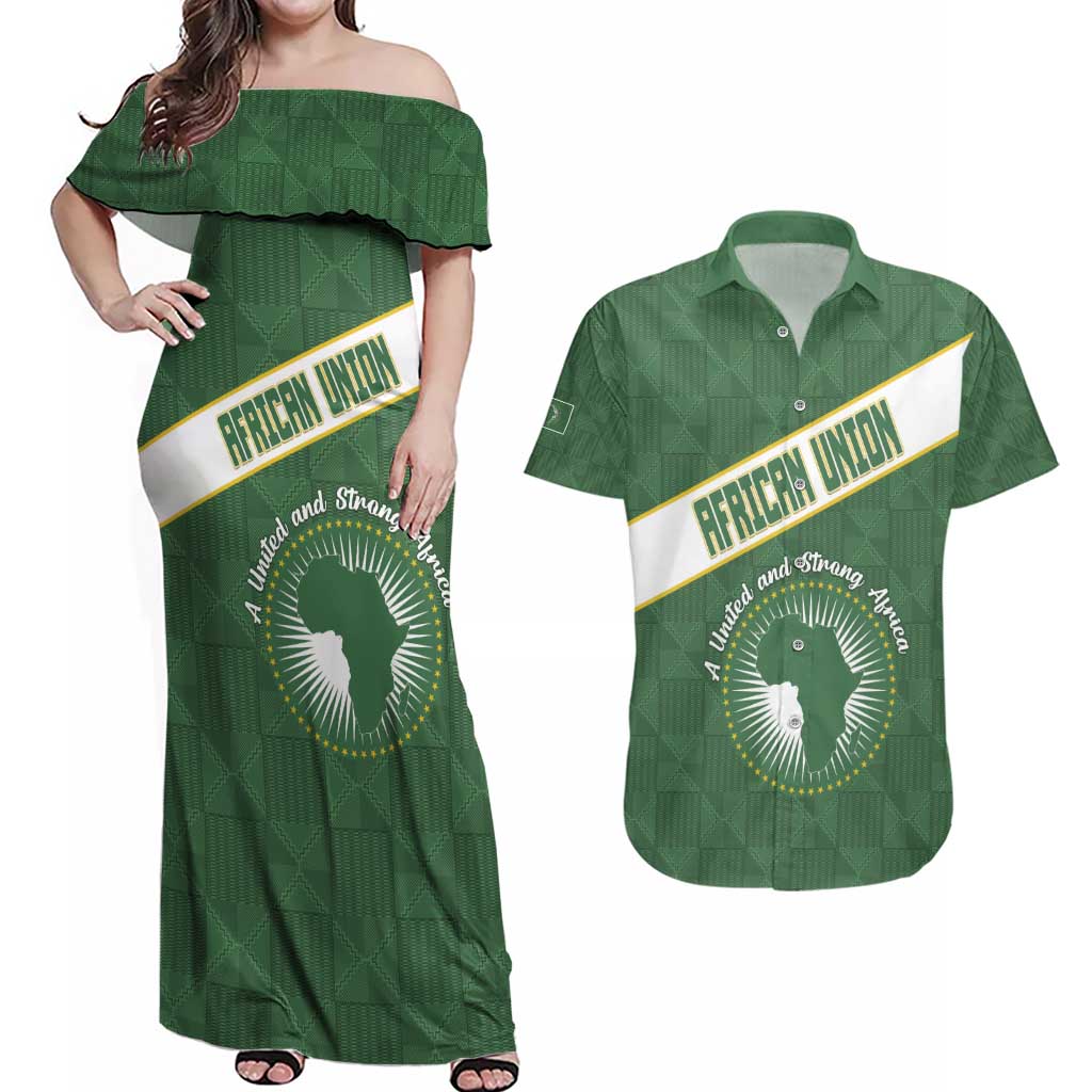 Personalized African Union Day Couples Matching Off Shoulder Maxi Dress and Hawaiian Shirt Emblem With Kente Pattern - Wonder Print Shop