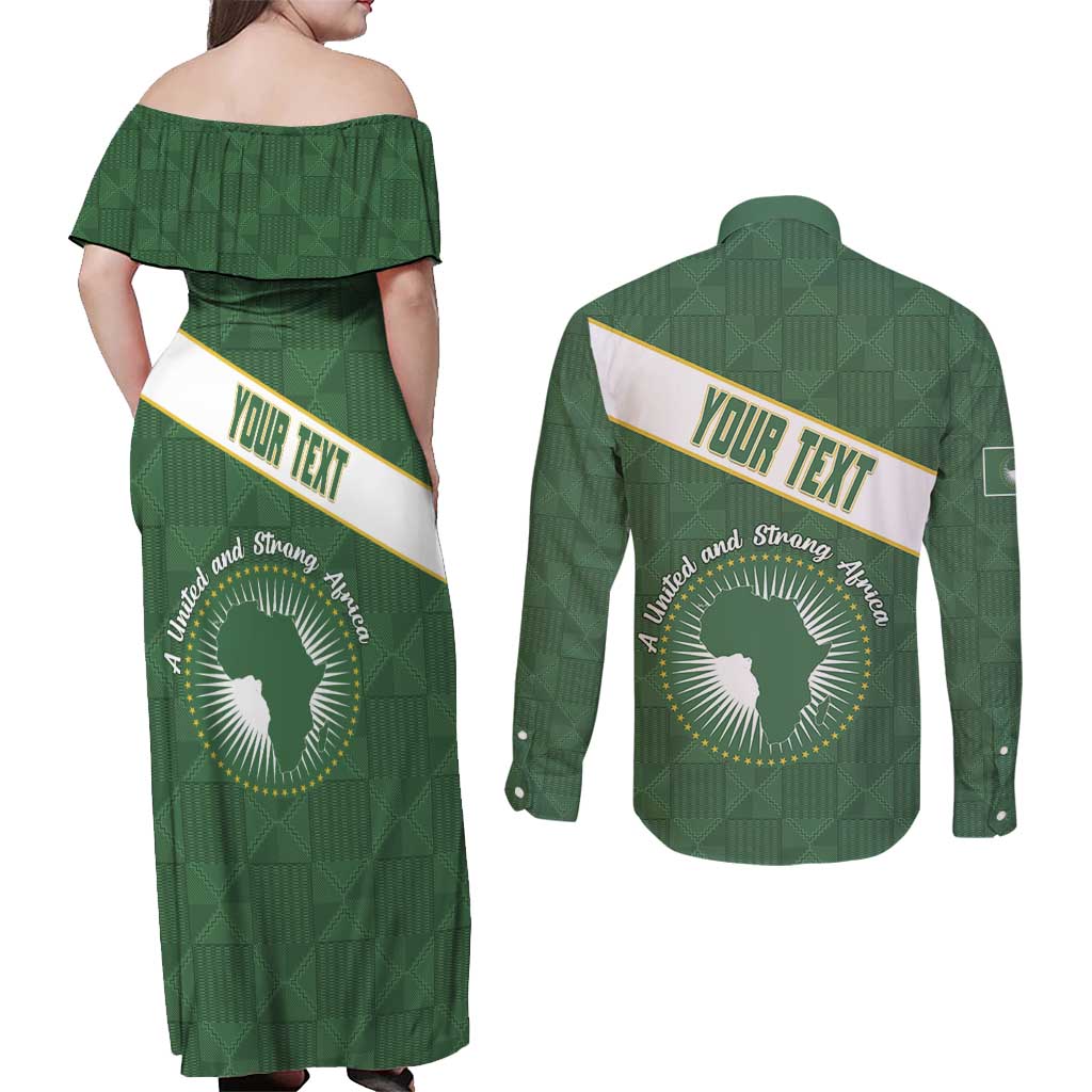 Personalized African Union Day Couples Matching Off Shoulder Maxi Dress and Long Sleeve Button Shirt Emblem With Kente Pattern - Wonder Print Shop