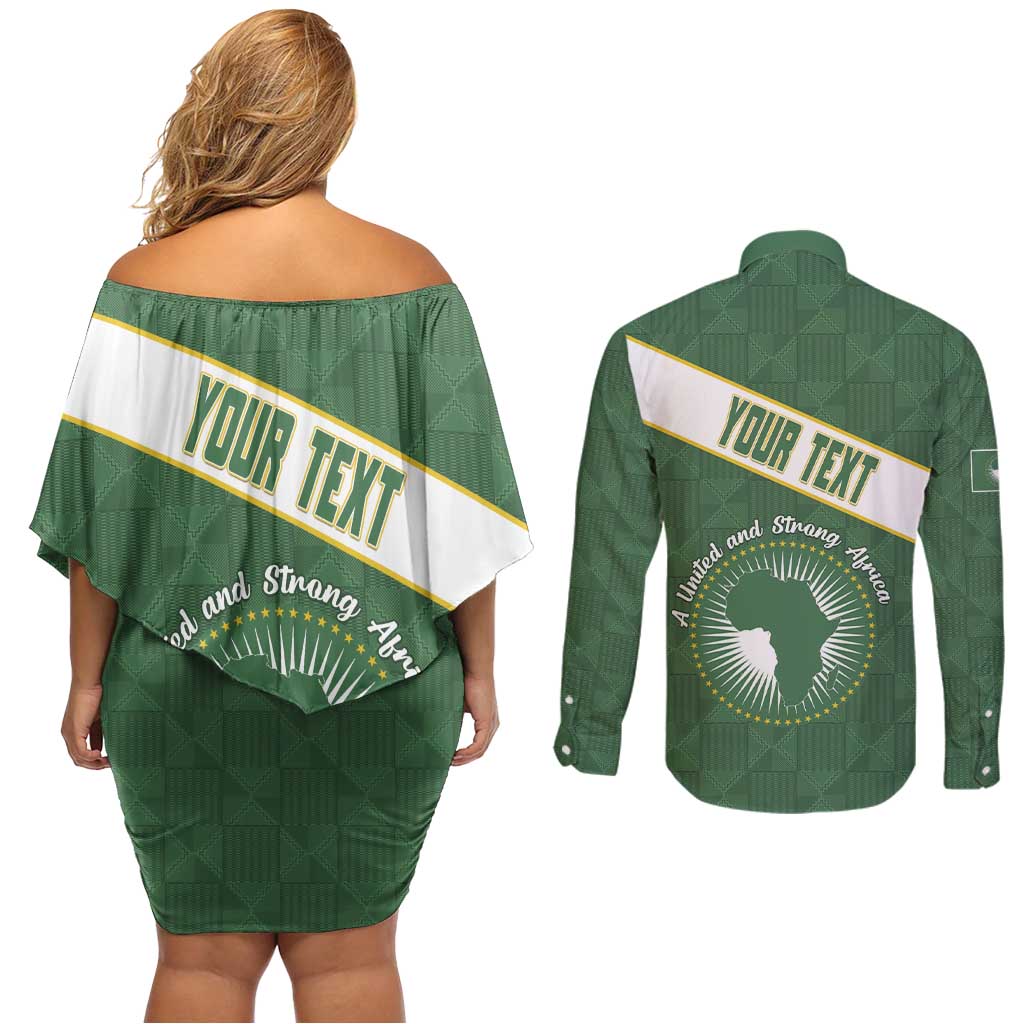 Personalized African Union Day Couples Matching Off Shoulder Short Dress and Long Sleeve Button Shirt Emblem With Kente Pattern - Wonder Print Shop
