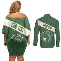 Personalized African Union Day Couples Matching Off Shoulder Short Dress and Long Sleeve Button Shirt Emblem With Kente Pattern - Wonder Print Shop