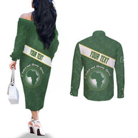 Personalized African Union Day Couples Matching Off The Shoulder Long Sleeve Dress and Long Sleeve Button Shirt Emblem With Kente Pattern - Wonder Print Shop