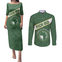 Personalized African Union Day Couples Matching Puletasi and Long Sleeve Button Shirt Emblem With Kente Pattern - Wonder Print Shop